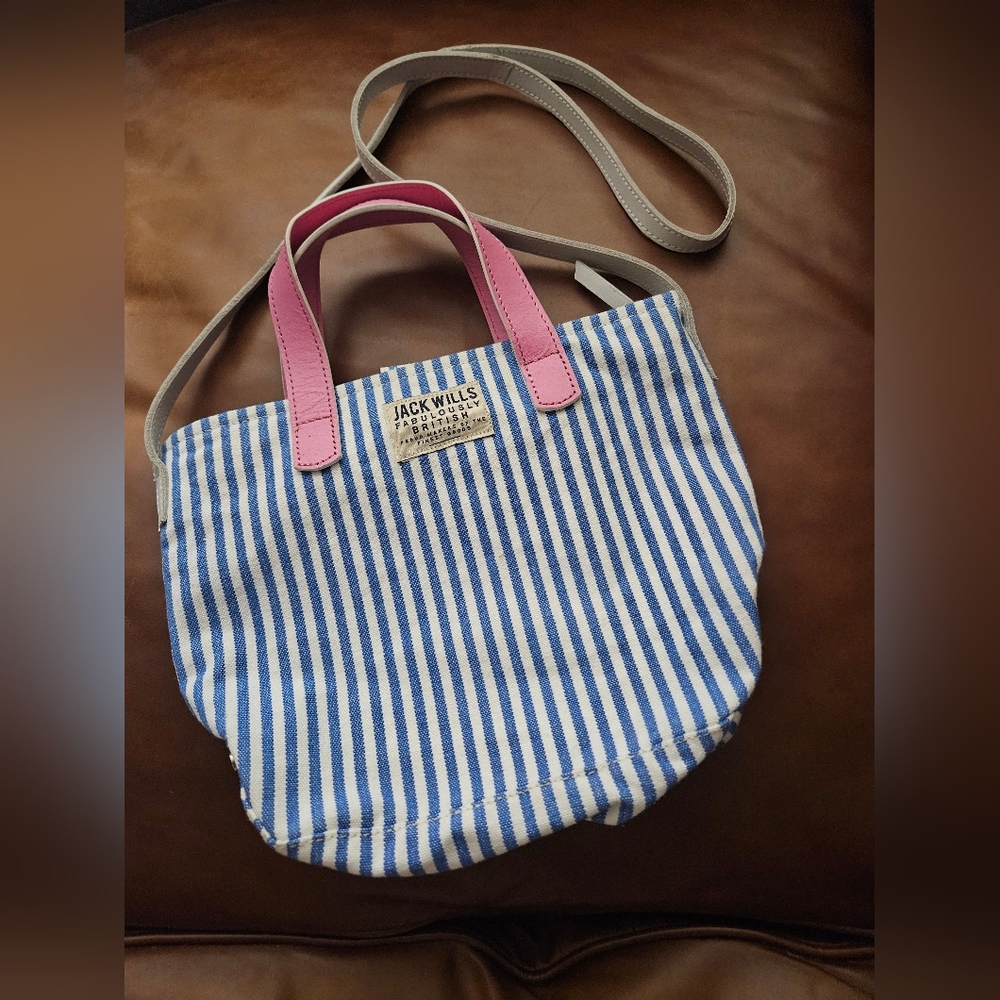 Jack Wills Striped Tote with Pink Handles